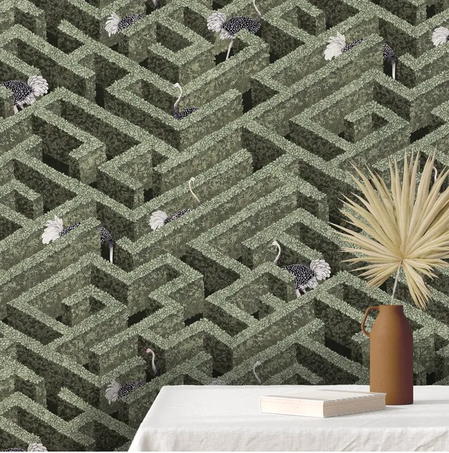 Kravet Couture, Josephine Munsey, Portfolio 1 - Labyrinth with Ostriches - 01 Wallpaper