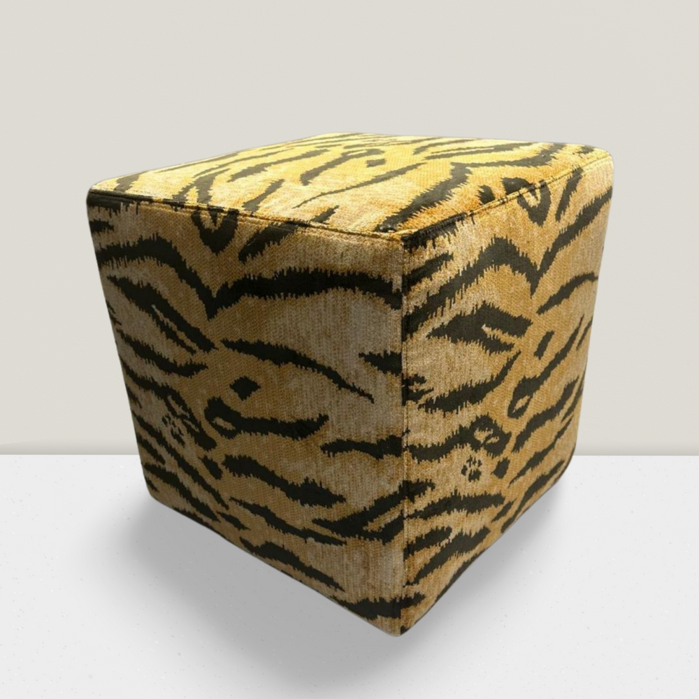 Tiger Velvet Cube Ottoman